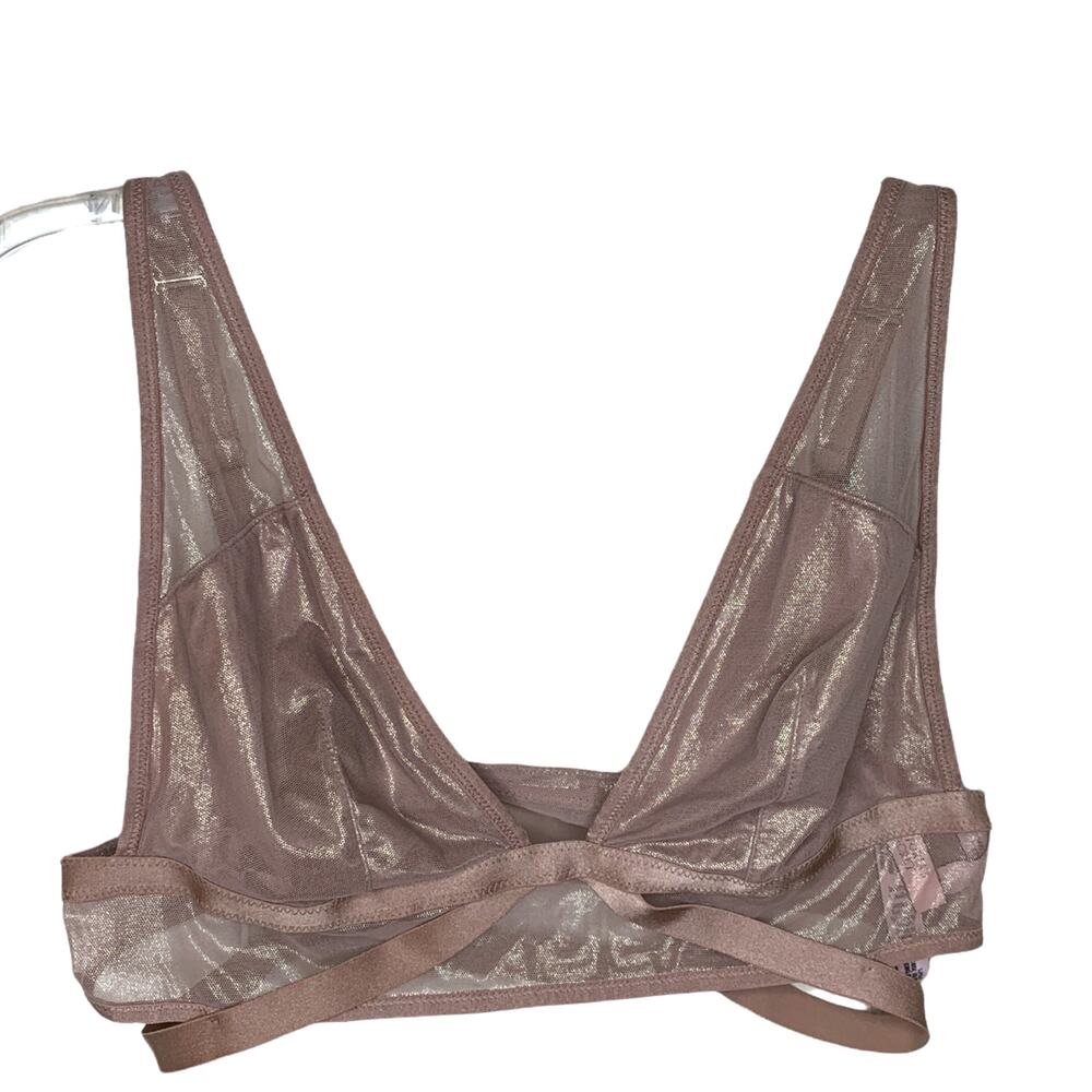 Victoria's Secret Pink Nude Metallic Large Bralette Cage Back Detail Bra